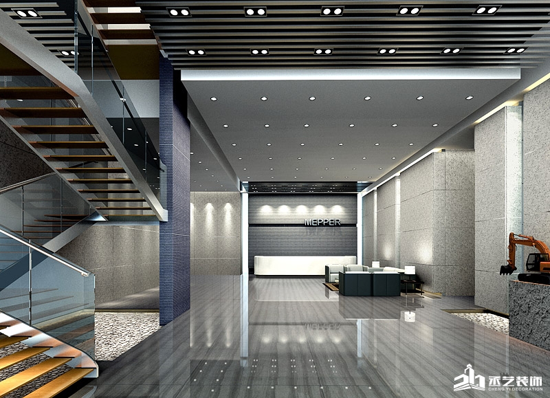 穗恒柳工挖掘機銷售公司廣州寫字樓裝修設計 前廳效果圖設計