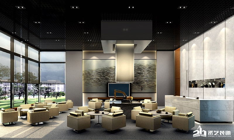 穗恒柳工挖掘機銷售公司廣州寫字樓裝修設計 公共辦公區效果圖設計