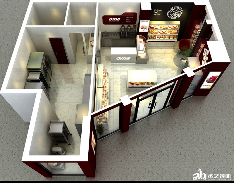 奧美廣州珠江新城麵包西點店裝修 鳥瞰效果圖 