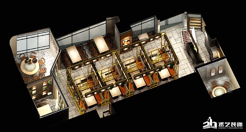贏禾萬達店餐飲裝修設計鳥瞰區